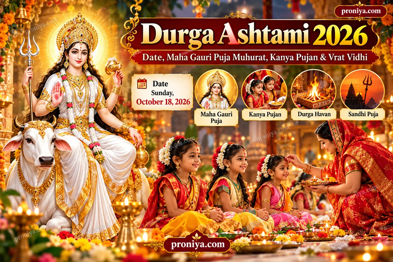 Durga Ashtami 2026 Date: October 18, Maha Gauri Puja Muhurat, Kanya Pujan & Vrat Vidhi